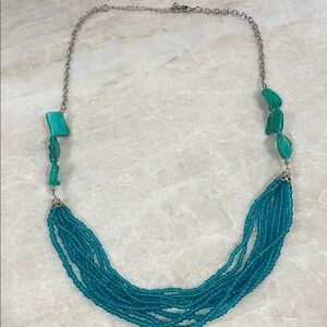 Multi Strand Turquoise Glass seed Bead Faceted Glass Bead Necklace